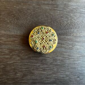 vintage round hinged gold & beaded perfume compact mirror